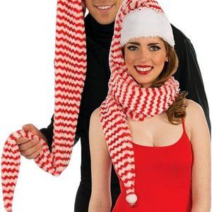 NWOT Super Long Santa Cozy Chevron Stripe Jingle Bell Wrap Hat